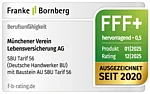 Rating Franke und Bornberg für Deutsche Handwerker Berufsunfähigkeitsversicherung FFF+ Note 0,5 hervorragend - Münchener Verein