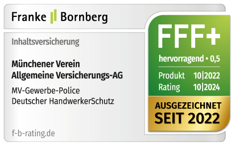 Rating Franke & Bornberg "hervorragend" für Gewerbeabsicherung "Deutscher HandwerkerSchutz - Inhaltsversicherung" - Münchener Verein